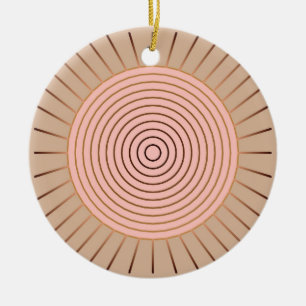 Modern Geometric Sunburst - Peach and Tan Ceramic Ornament