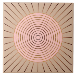 Modern Geometric Sunburst - Peach and Tan Tile