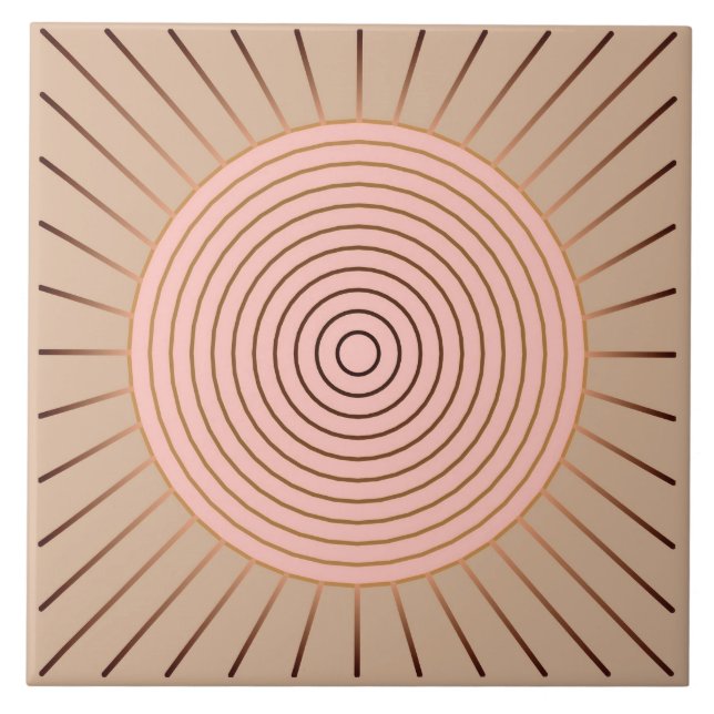 Modern Geometric Sunburst - Peach and Tan Tile (Front)