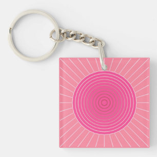 Modern Geometric Sunburst - Shades of Coral Pink Keychain