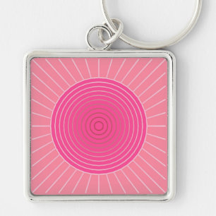 Modern Geometric Sunburst - Shades of Coral Pink Keychain
