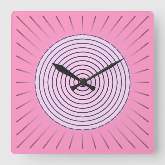 Modern Geometric Sunburst - Shades of Pink Square Wall Clock (Front)