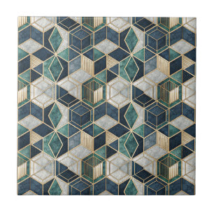 Modern Geometric Teal & Gold Abstract Pattern Tile
