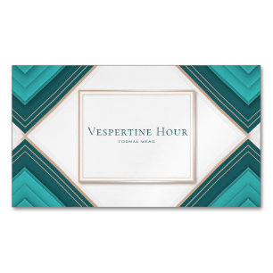 Modern Geometric Teal Gold Chevron Layered Art Dec Magnetic Business Card