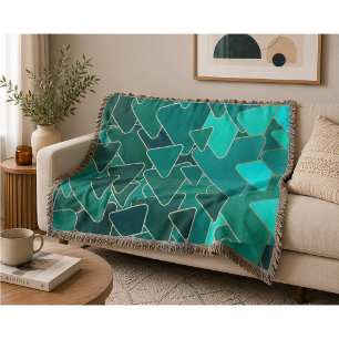 Modern Geometric Teal Triangle  Throw Blanket