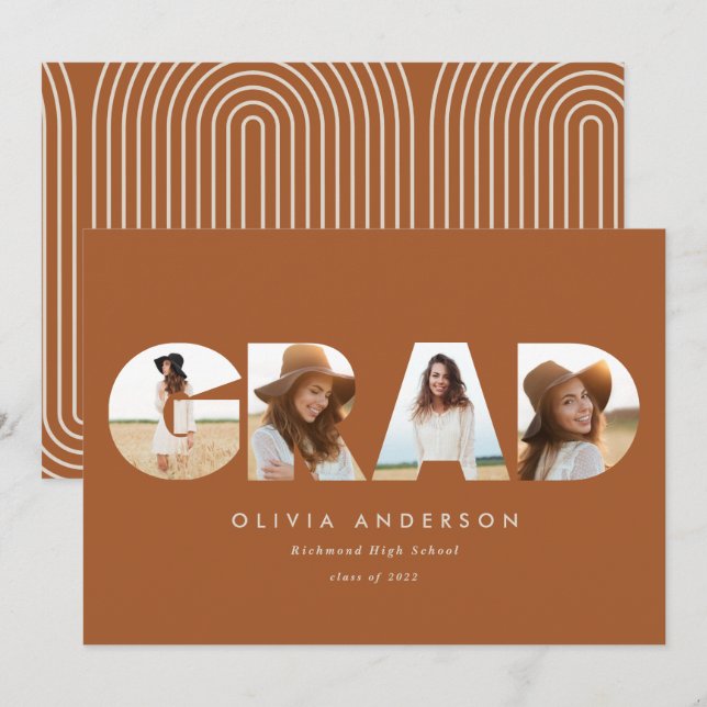 Modern geometric terracotta multi photo graduation (Front/Back)