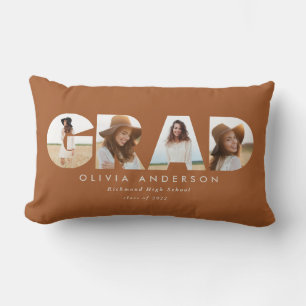 Modern geometric terracotta multi photo graduation lumbar pillow