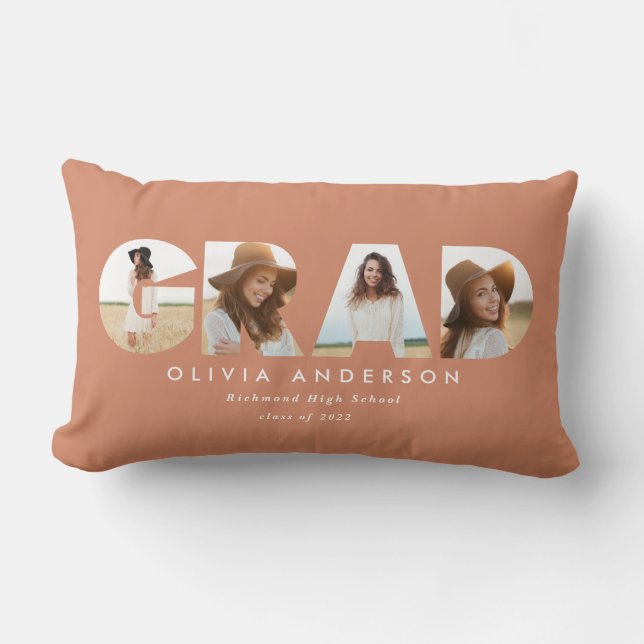 Modern geometric terracotta multi photo graduation lumbar pillow (Front)