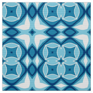 Modern Geometric Tile Pattern Denim Blue & White   Fabric