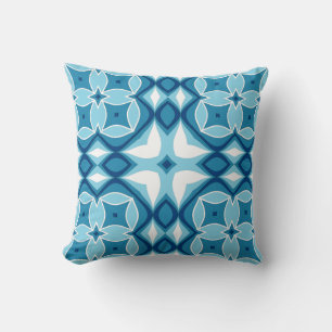 Modern Geometric Tile Pattern Denim Blue & White  Throw Pillow
