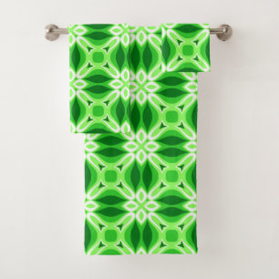 Modern Geometric Tile Pattern Emerald Green    Bath Towel Set