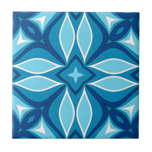 Modern Geometric Tile Pattern Shades of Denim Blue