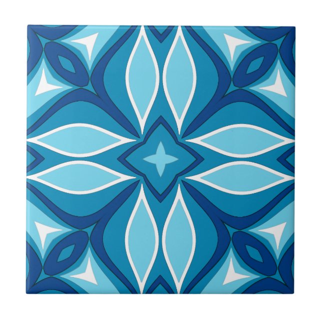 Modern Geometric Tile Pattern Shades of Denim Blue (Front)