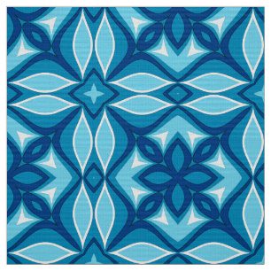 Modern Geometric Tile Pattern Shades of Denim Blue Fabric