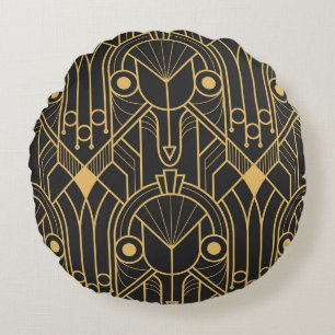 Modern Geometric Tiles Art Deco Round Pillow