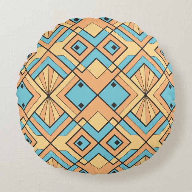 modern geometric tiles pattern. Abstract art deco  Round Pillow (Front)