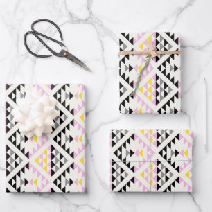 Modern Geometric Tiles Triangle Pattern Pink Black Wrapping Paper Sheet