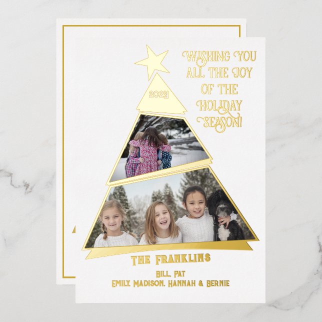 Modern Geometric Tilted Tree Photo Card Real Foil (Front/Back)