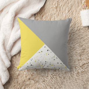 Modern Geometric Trendy Yellow Grey Terrazzo Throw Pillow