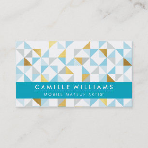 MODERN GEOMETRIC triangle aztec pattern aqua grey Business Card