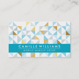 MODERN GEOMETRIC triangle aztec pattern aqua grey Business Card
