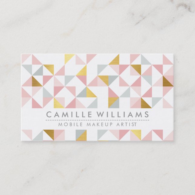 MODERN GEOMETRIC triangle aztec pattern coral grey Business Card (Front)