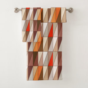 Modern Geometric Triangles, Beige, Brown, Red Bath Towel Set