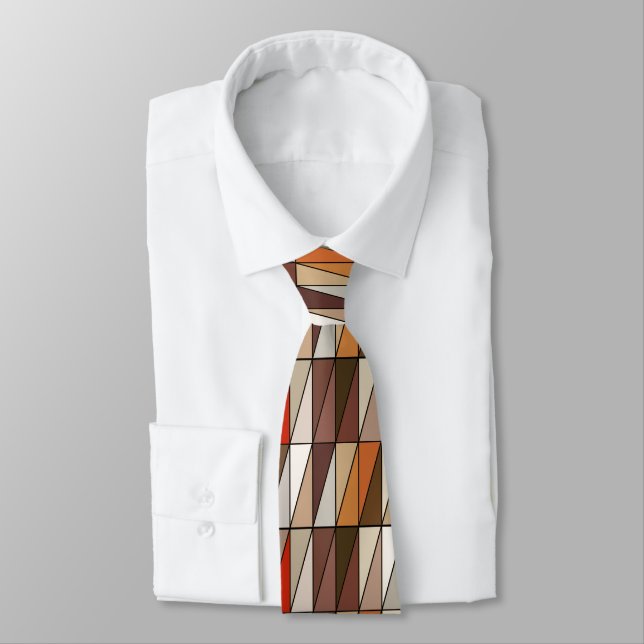 Modern Geometric Triangles, Beige, Brown, Red, Gol Tie (Tied)