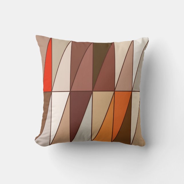 Modern Geometric Triangles, Beige, Brown, Red Throw Pillow (Front)