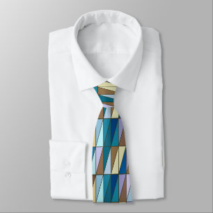 Modern Geometric Triangles, Blue and Coffee Brown  Tie