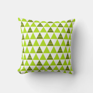 Modern Geometric Triangles Green & White Pattern Throw Pillow