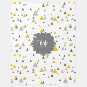 Modern Geometric Triangles Pattern Grey & Yellow Fleece Blanket