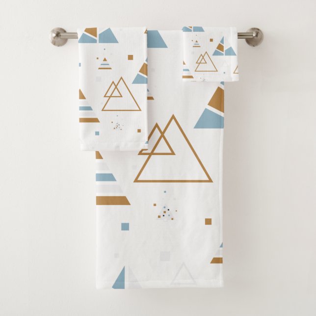 Modern geometric triangles seamless pattern bath towel set (Insitu)