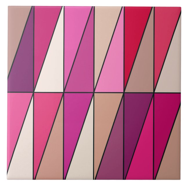 Modern Geometric Triangles, Violet, Pink and Beige Tile (Front)