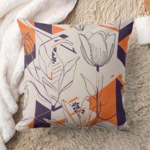 Modern Geometric Tulip Line Art Pattern (5) Throw Pillow