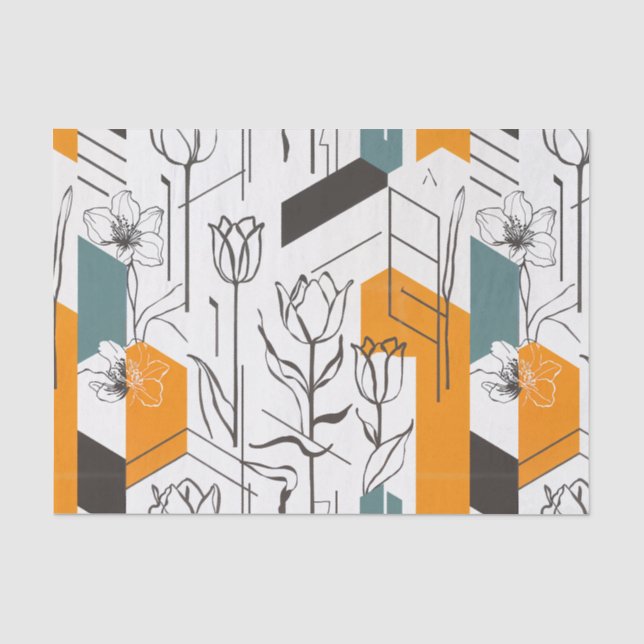 Modern Geometric Tulip Line Art Pattern Tissue Paper (Front)