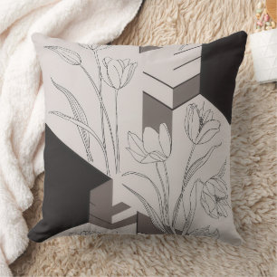 Modern Geometric Tulip Line Art Throw Pillow
