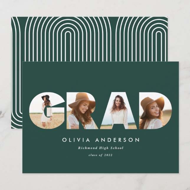 Modern geometric typography multi photo graduation (Front/Back)