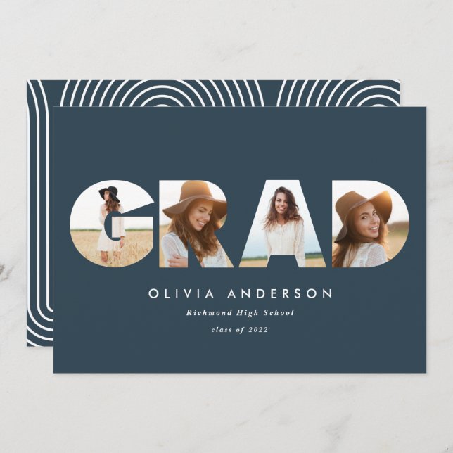 Modern geometric typography multi photo graduation (Front/Back)