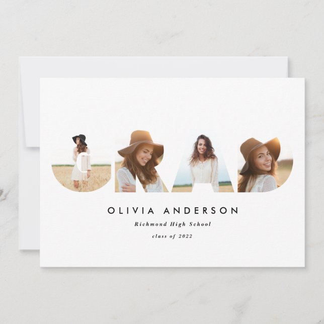 Modern geometric typography multi photo graduation announcement (Front)