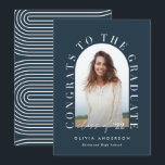 Modern geometric typography photo arch graduation<br><div class="desc">Geometric modern typography elegant navy blue photo arch graduation announcement card.</div>