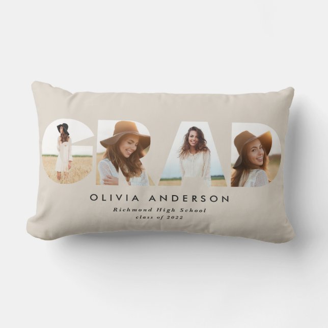 Modern geometric typography photo arch graduation lumbar pillow (Front)