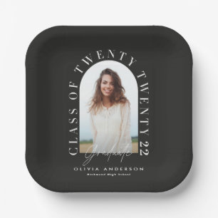 Modern geometric typography photo arch graduation paper plate