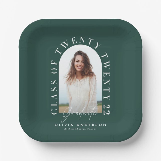 Modern geometric typography photo arch graduation paper plate (Front)