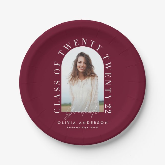 Modern geometric typography photo arch graduation  paper plate (Front)