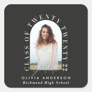 Modern geometric typography photo arch graduation  square sticker
