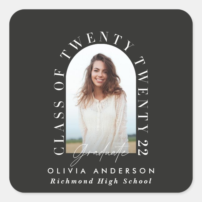Modern geometric typography photo arch graduation  square sticker (Front)