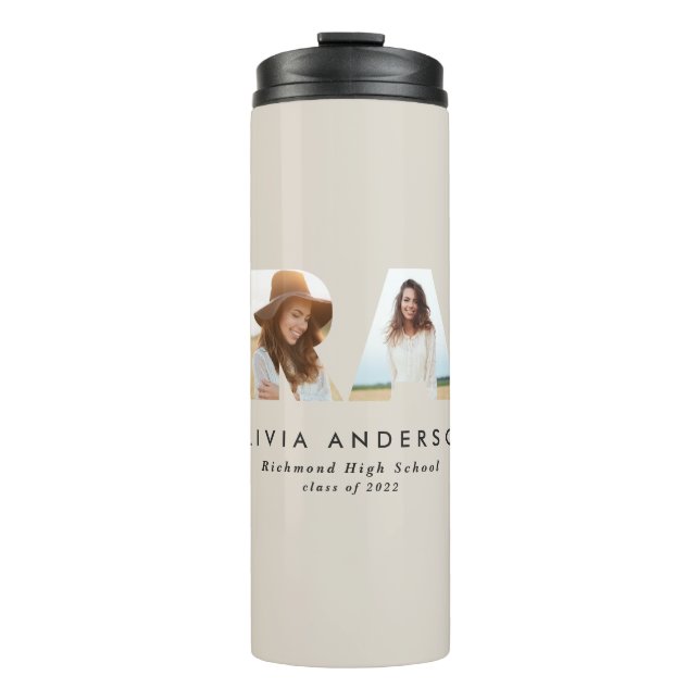 Modern geometric typography photo arch graduation thermal tumbler (Front)