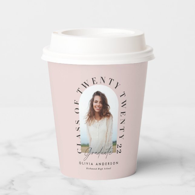 Modern geometric typography photo arch  pink  paper cups (Back)
