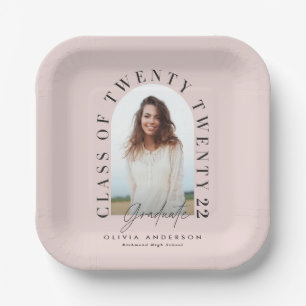 Modern geometric typography photo arch pink paper plate